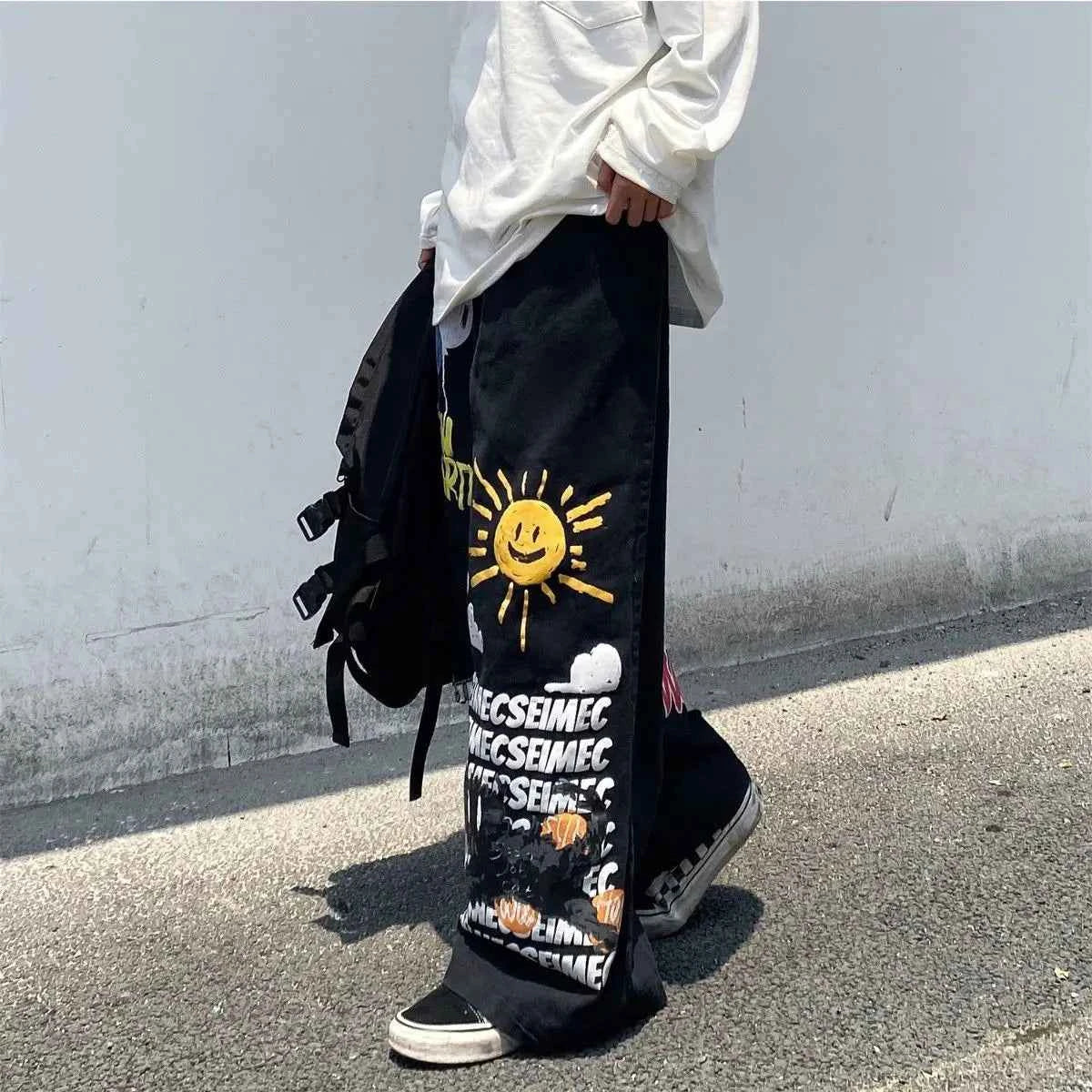 Y2K Graffiti Print Oversized Wide Leg Pants