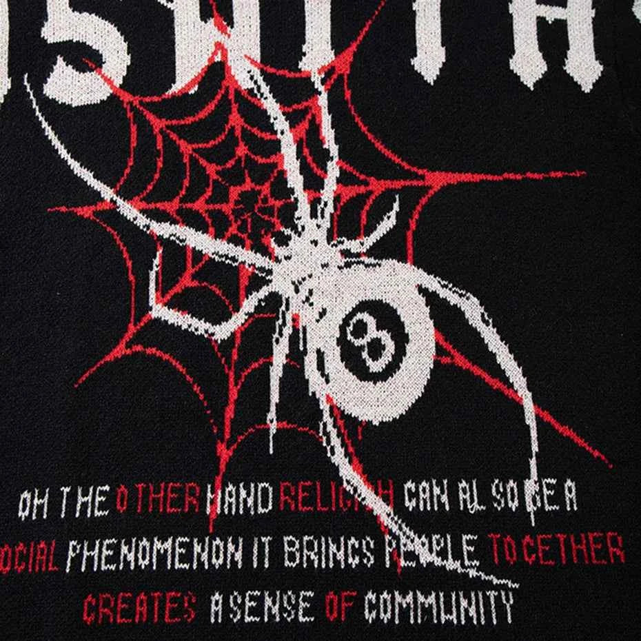 Y2K Fashionable Oversized Gothic Spider Graphic Knit Sweater