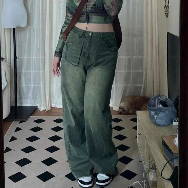 Streetwear Cool Green high waist retro jeans