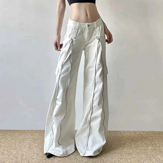 Streetwear Zipper High Waist Patchwork Denim Jeans