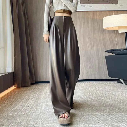 High Waist Wide Leg Leather Pants