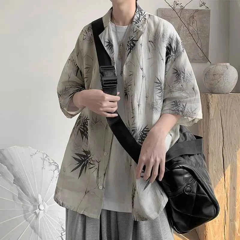 Japanes Style Vintage National Trend Loose Ice Silk Shirt
