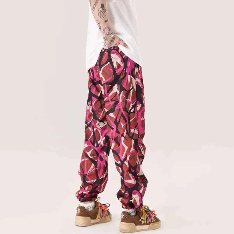 Thorn Flower Printed Camouflage Baggy Pants