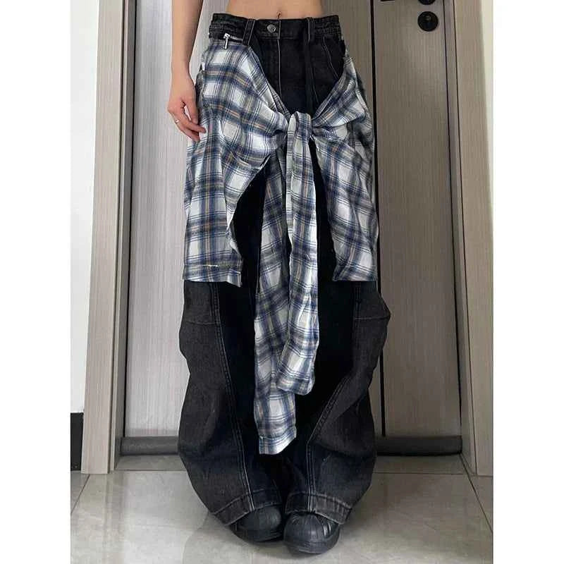 Trendy Y2K High Waist Black Hip Hop Straight Leg Jeans