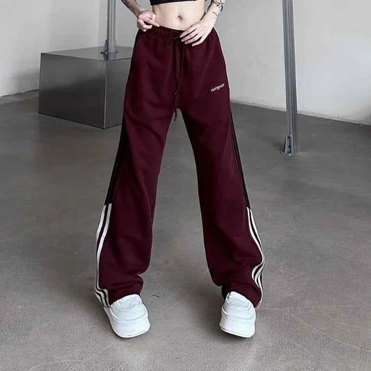 Oversize Streetwear Wine Red Striped Sweatpants