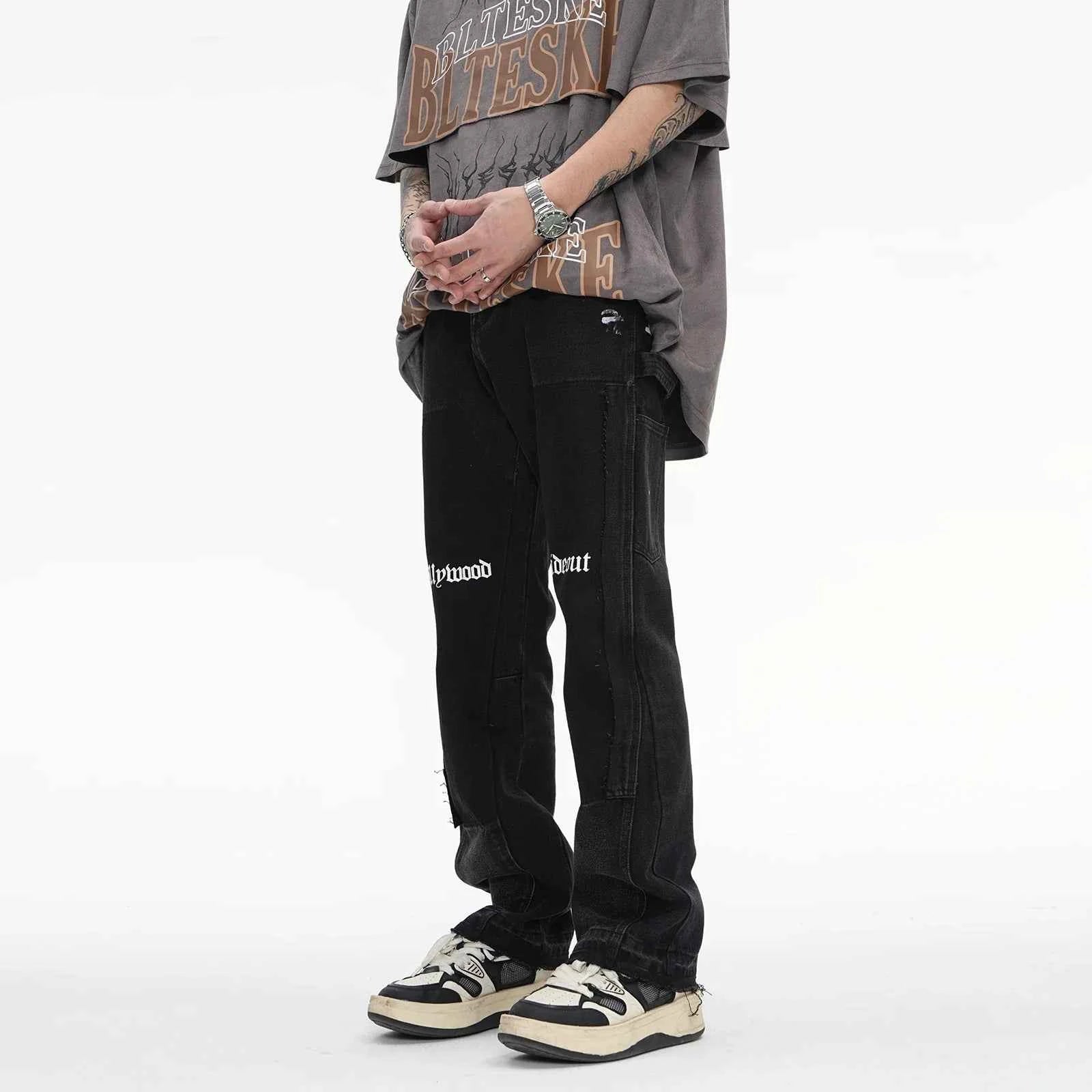 Green Graffiti Vintage Distressed Flared Jeans