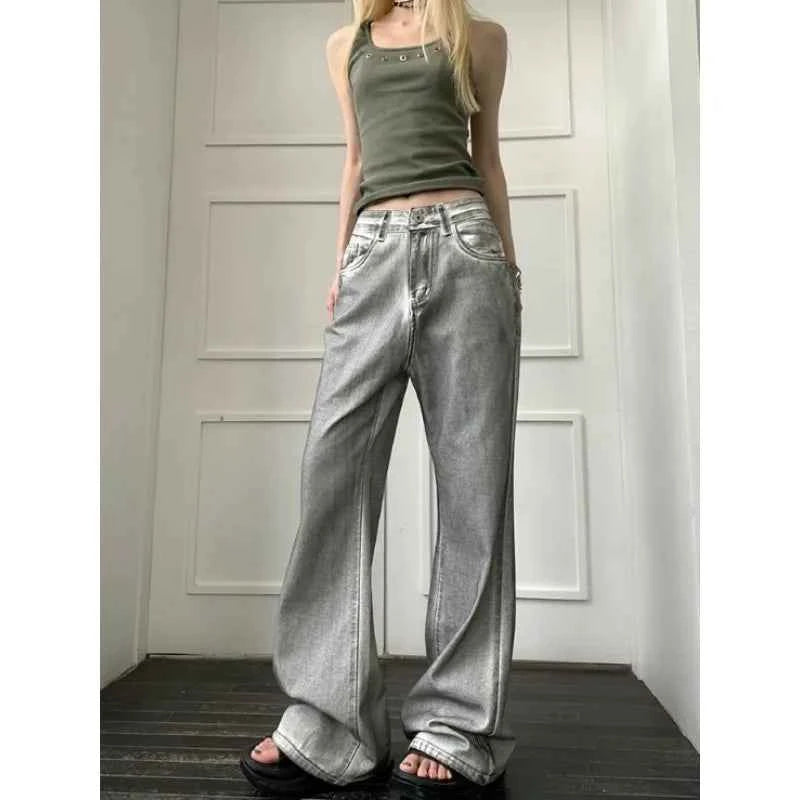 Women Retro Wide Leg High Waist Jeans