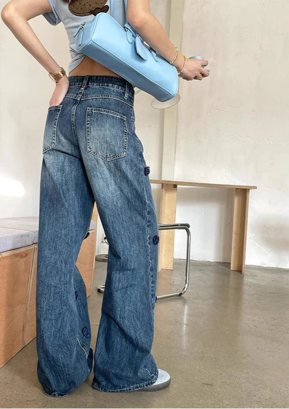 Wardrobe Staple Floral High Waist Wide Leg Jeans - Luxuryurbanwear