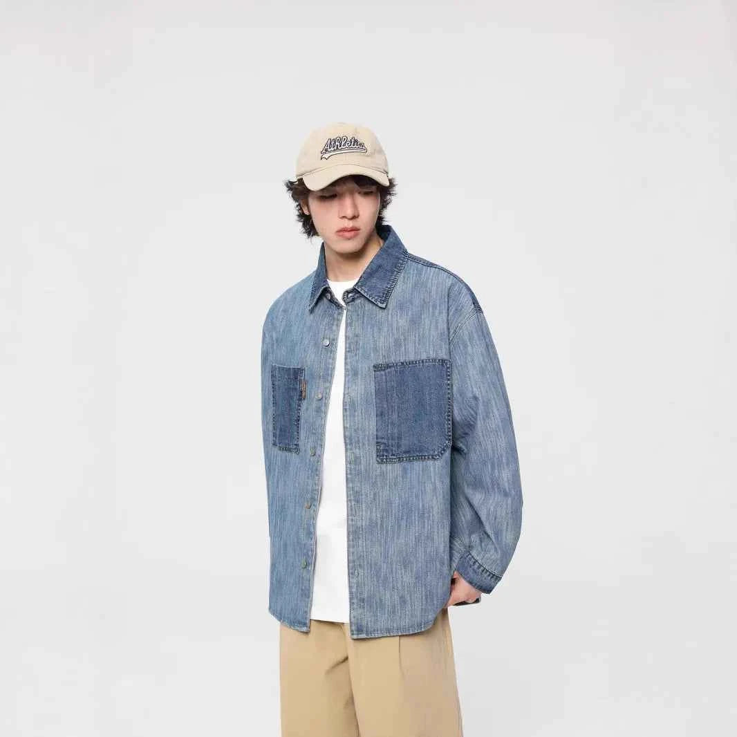 Investment Piece Casual Splice Denim Long Sleeve Shirt