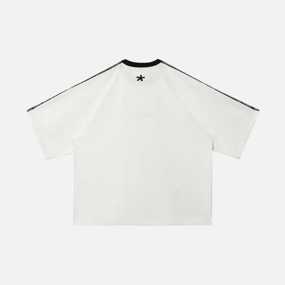 Y2K Casual Loose Fit Embroidery Stripe T-Shirt - Luxuryurbanwear
