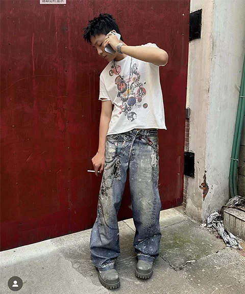 Elevated Luxury Loose Fit Digital Graffiti Jeans