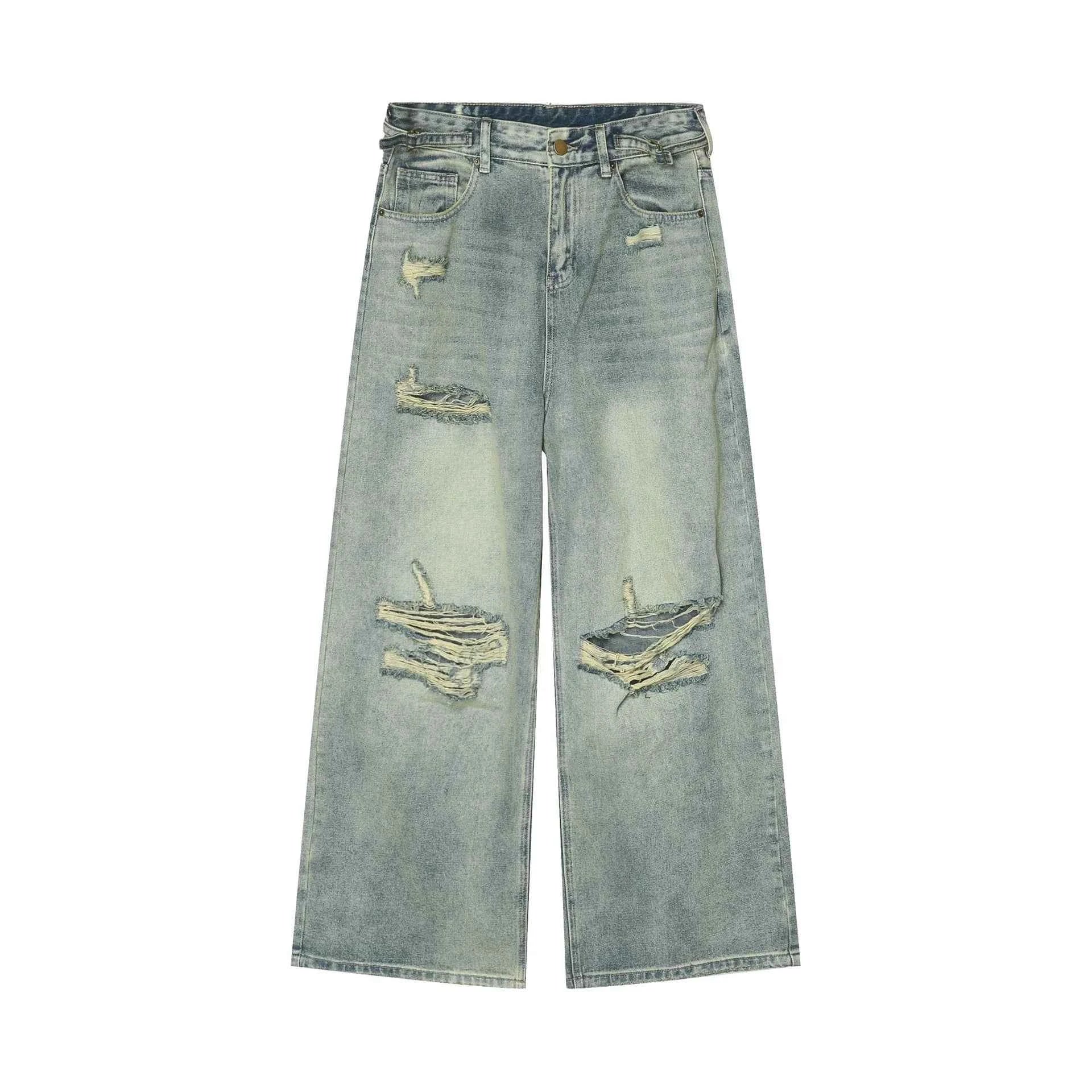 High End Blue Loose Ripped Jeans
