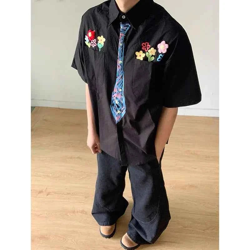 Vintage American Grid Pattern Embroidered Shirt