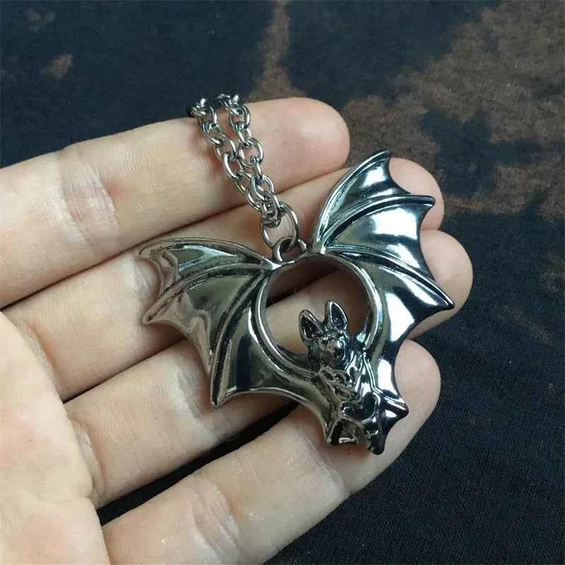 Stainless Steel Punk Bat Pendant Necklace