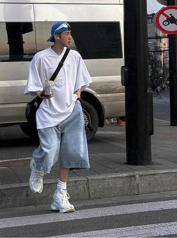 Blue Durable Hip Hop Y2K Baggy Denim Jorts - Luxuryurbanwear