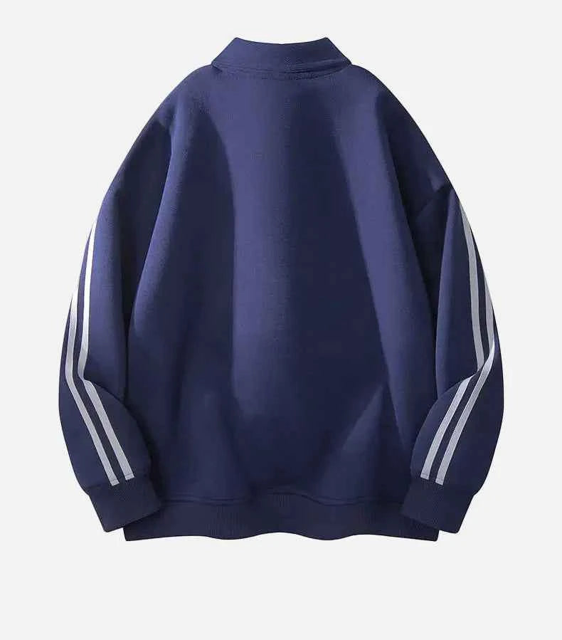 Patchwork Solid Color Turn Down Collar Sweatshirt