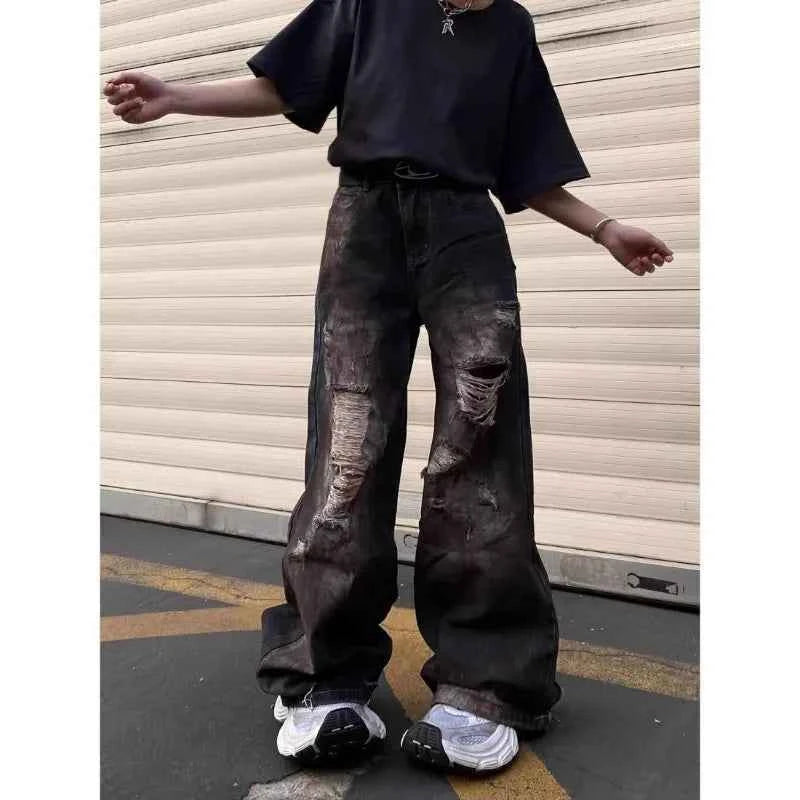 Vintage Cool Ripped Loose Fit Wide Jeans
