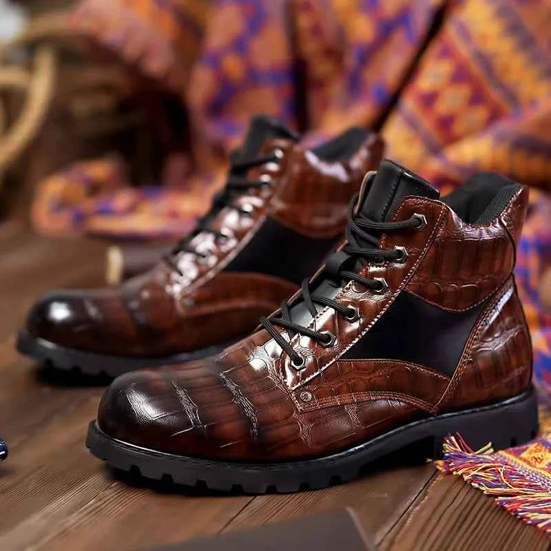 Luxury Crocodile Pattern Leather Boots