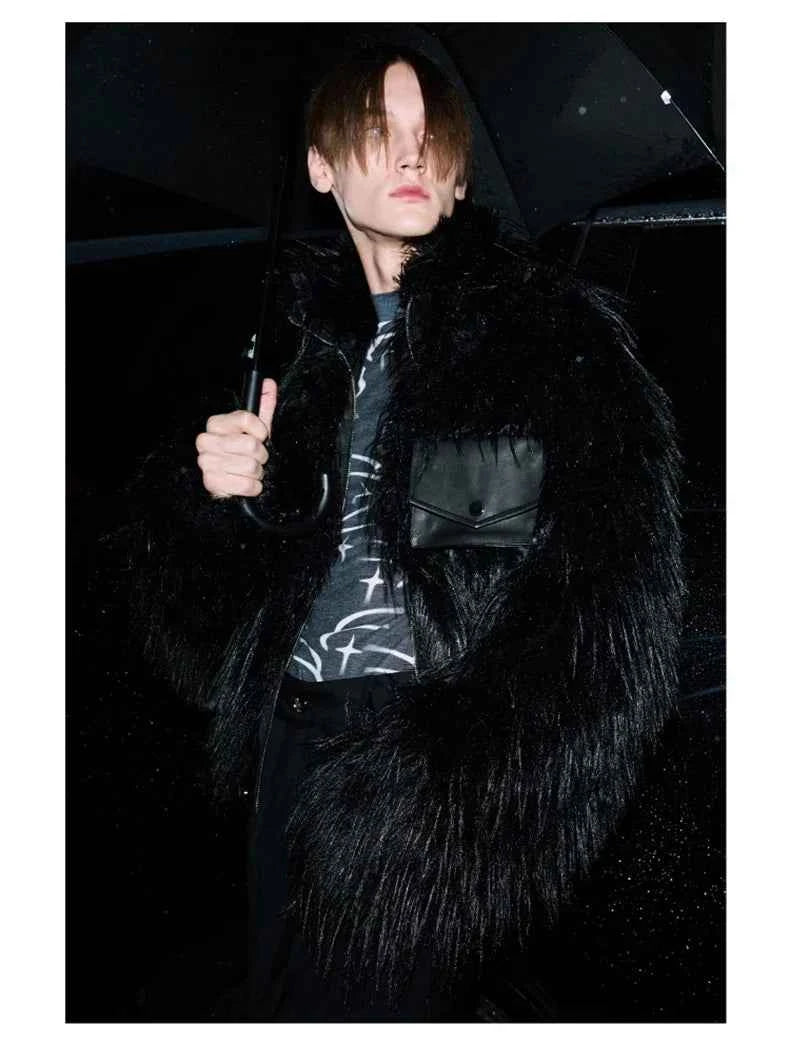 Luxury Black Patchwork Faux Fur Jacket