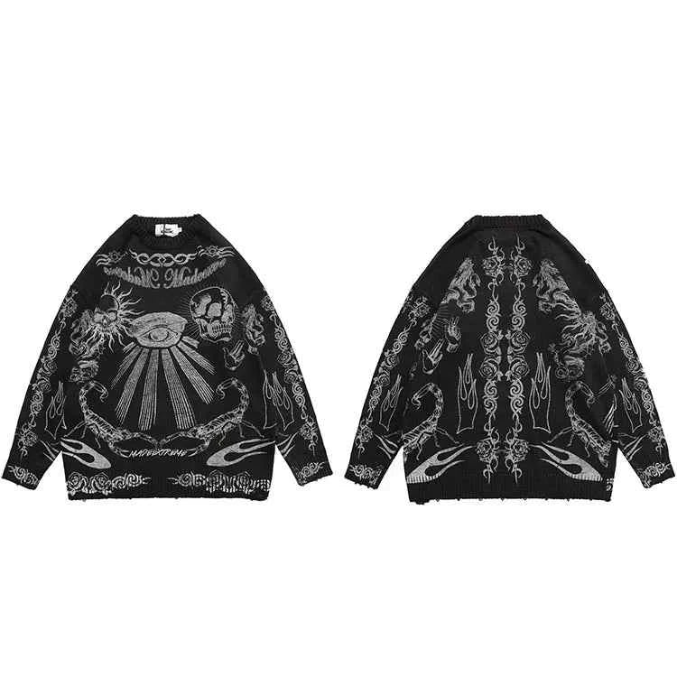 Effortless Rose Eye Scorpion Print Knitted Sweater