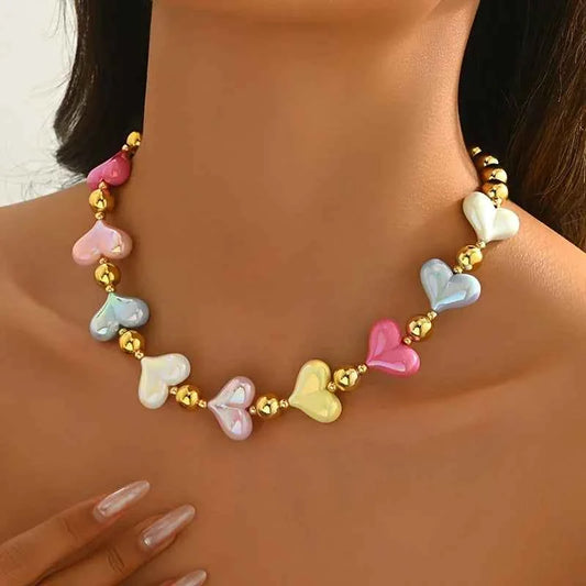 Trendy Ladies Colorful Heart Splicing Necklace