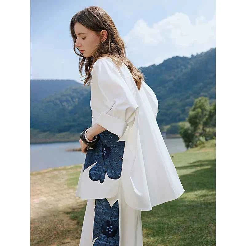 Embroidered Shoulder Mid-Length Shirt