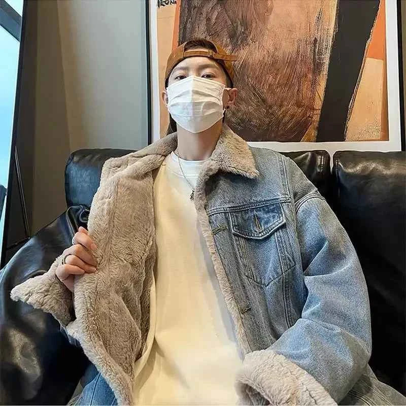 Streetwear Thick Winter Fleece Furr Denim Jacket