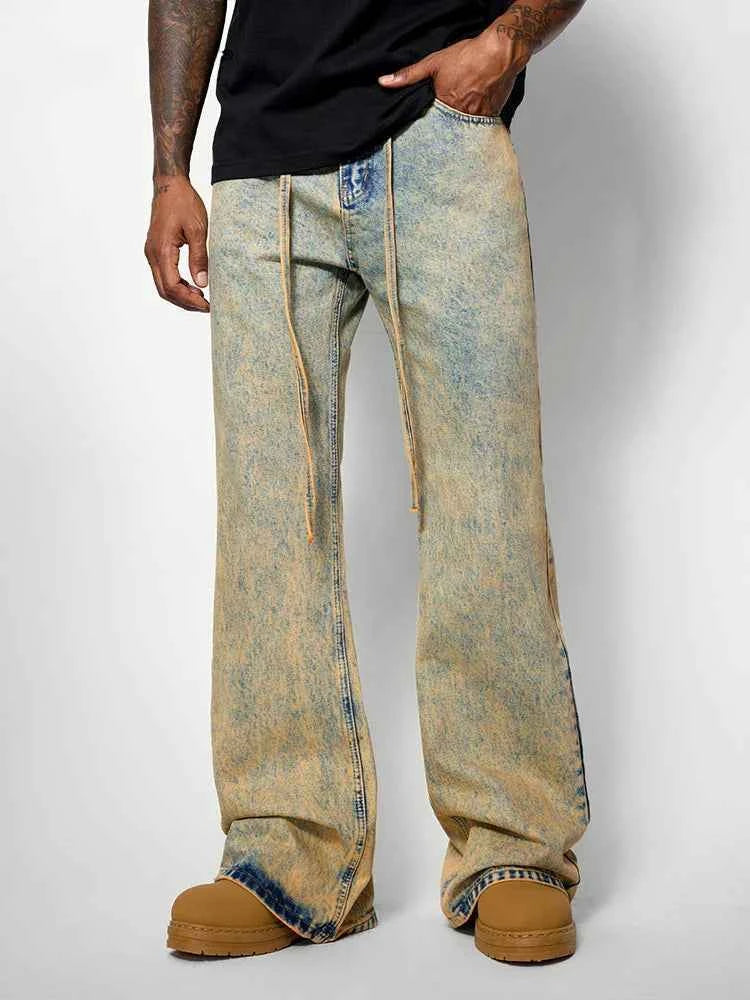Insulated Brown Washed Casual Wide Leg Jeans