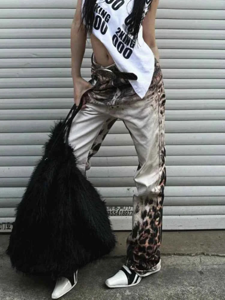 Leopard Print Low Rise Flared Jeans