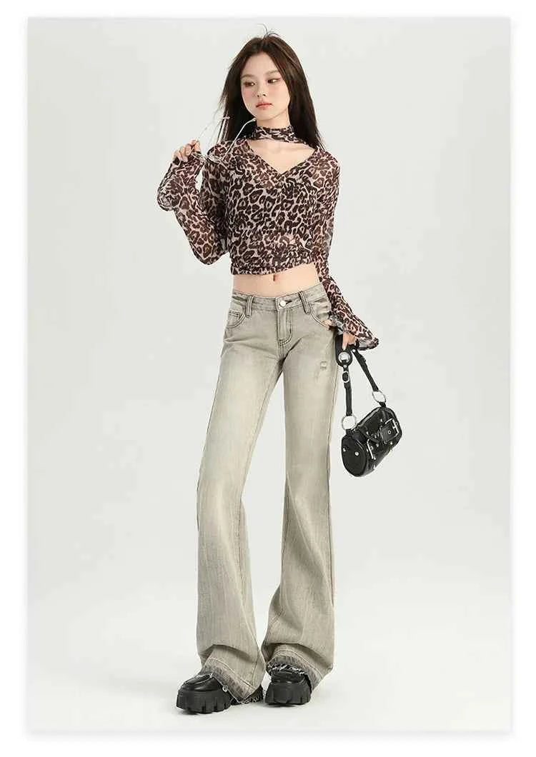 Stylish Flare Mid-Waist Stretch Jeans