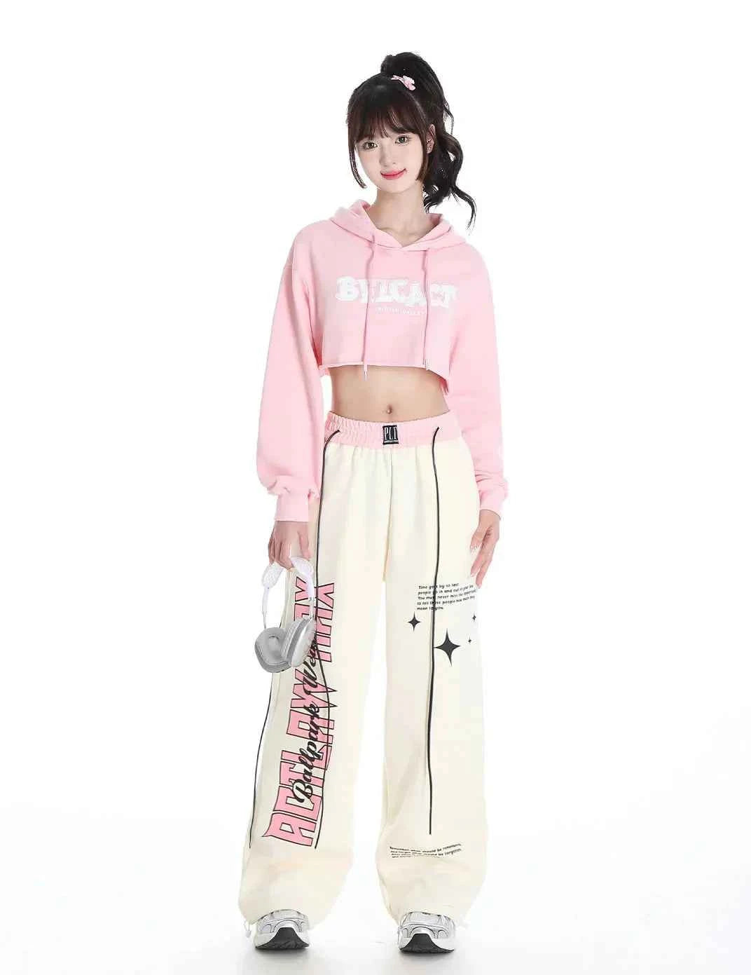 Retro Korean Style Print Baggy Sweatpants