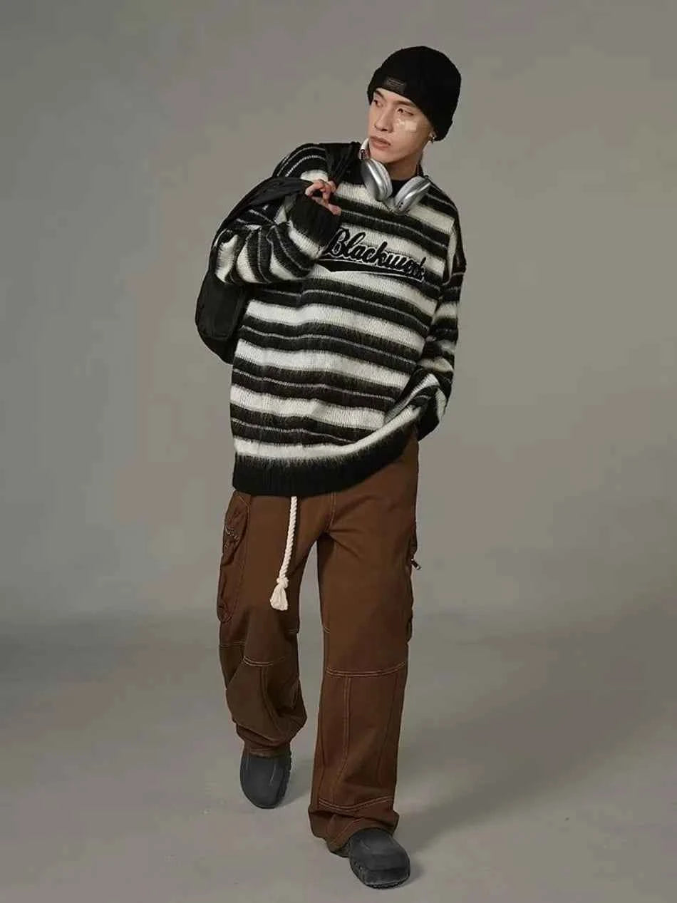 Vintage American Style Striped Knitted Sweater