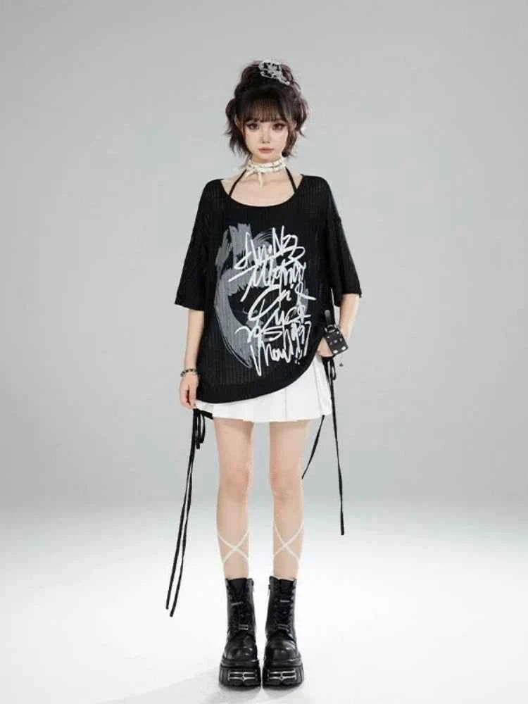 Y2K Gothic Summer Letter Print Casual T-Shirt