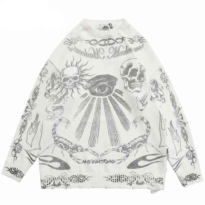 Effortless Rose Eye Scorpion Print Knitted Sweater