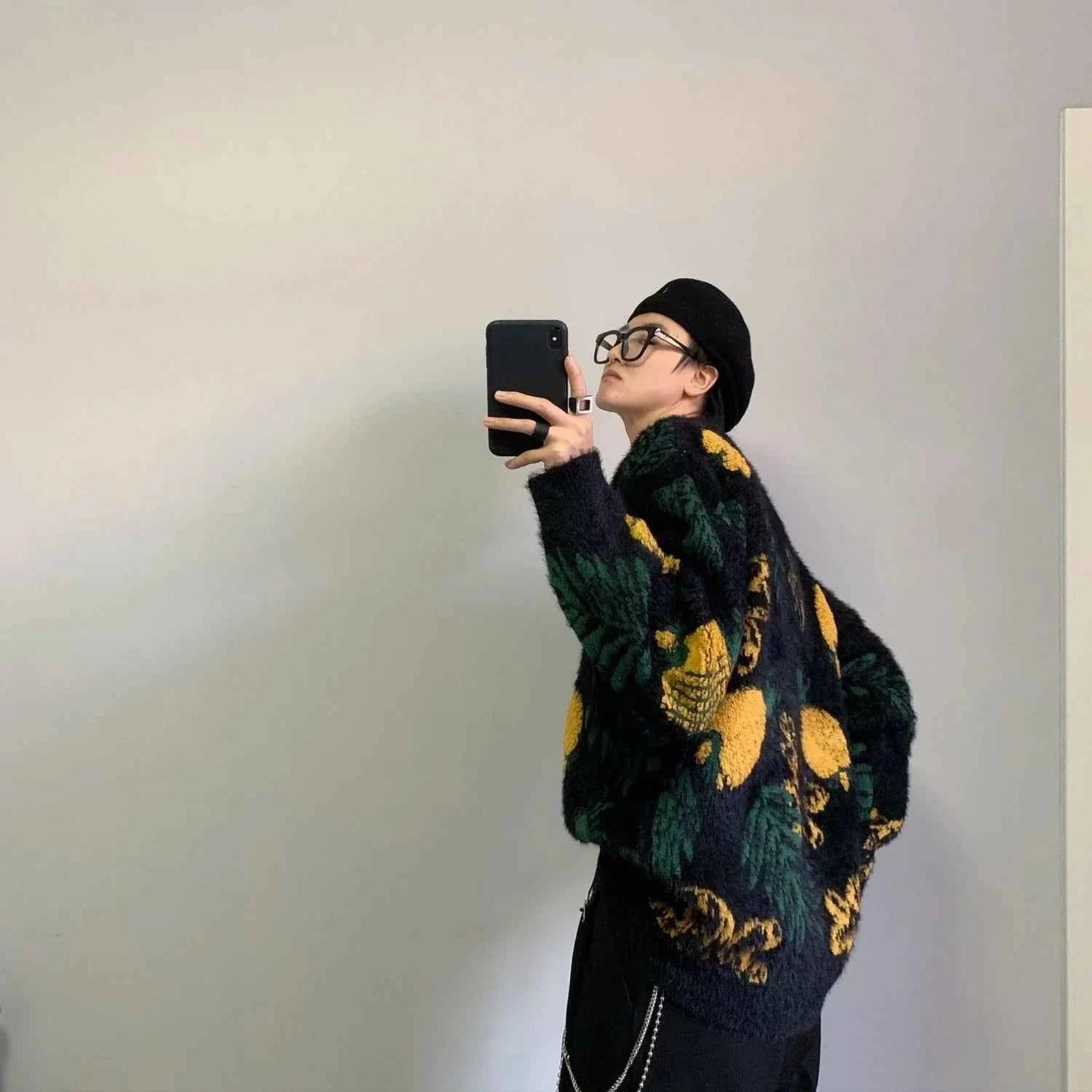 Men Cozy Pineapple Jacquard Knitted Cool Sweater