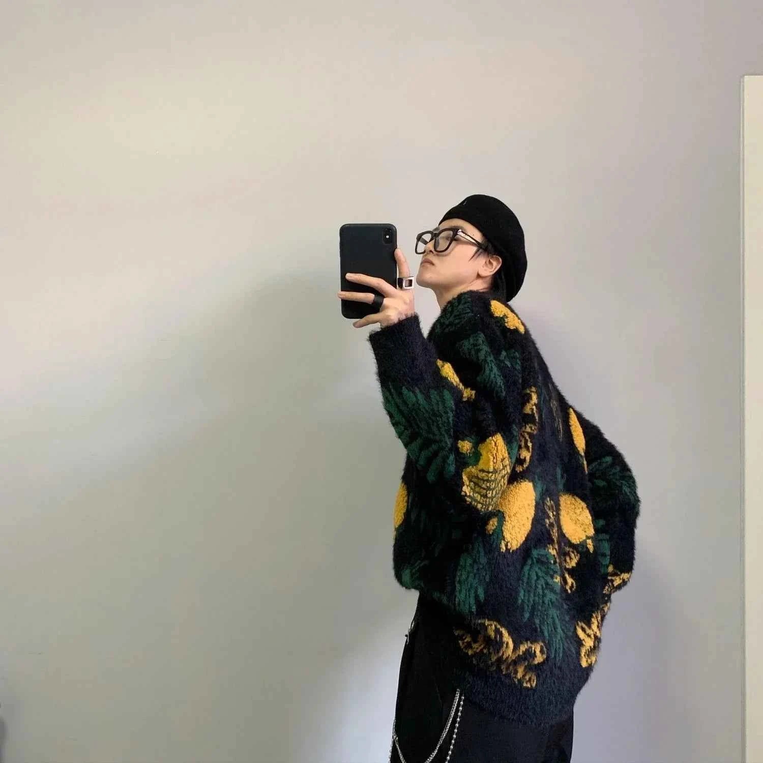 Men Cozy Pineapple Jacquard Knitted Cool Sweater