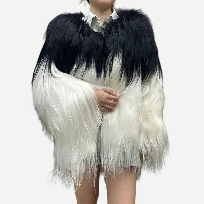 Luxury Mixed Color Goat Faux Fur Wool Jacket