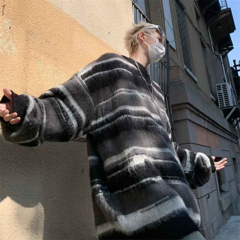 Streetwear Oversized Striped Knit Sweater