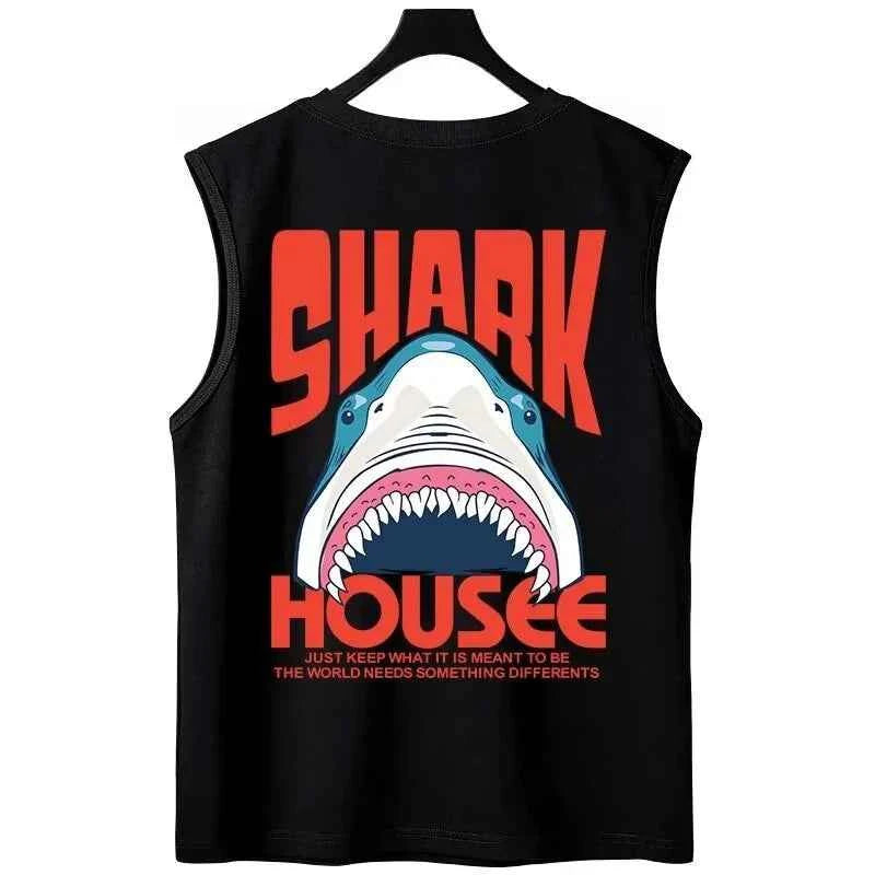 Bold Shark Print Sleeveless T-Shirt