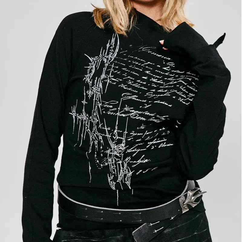 Dark American Gothing Punk Irregular Sleeve T-Shirt