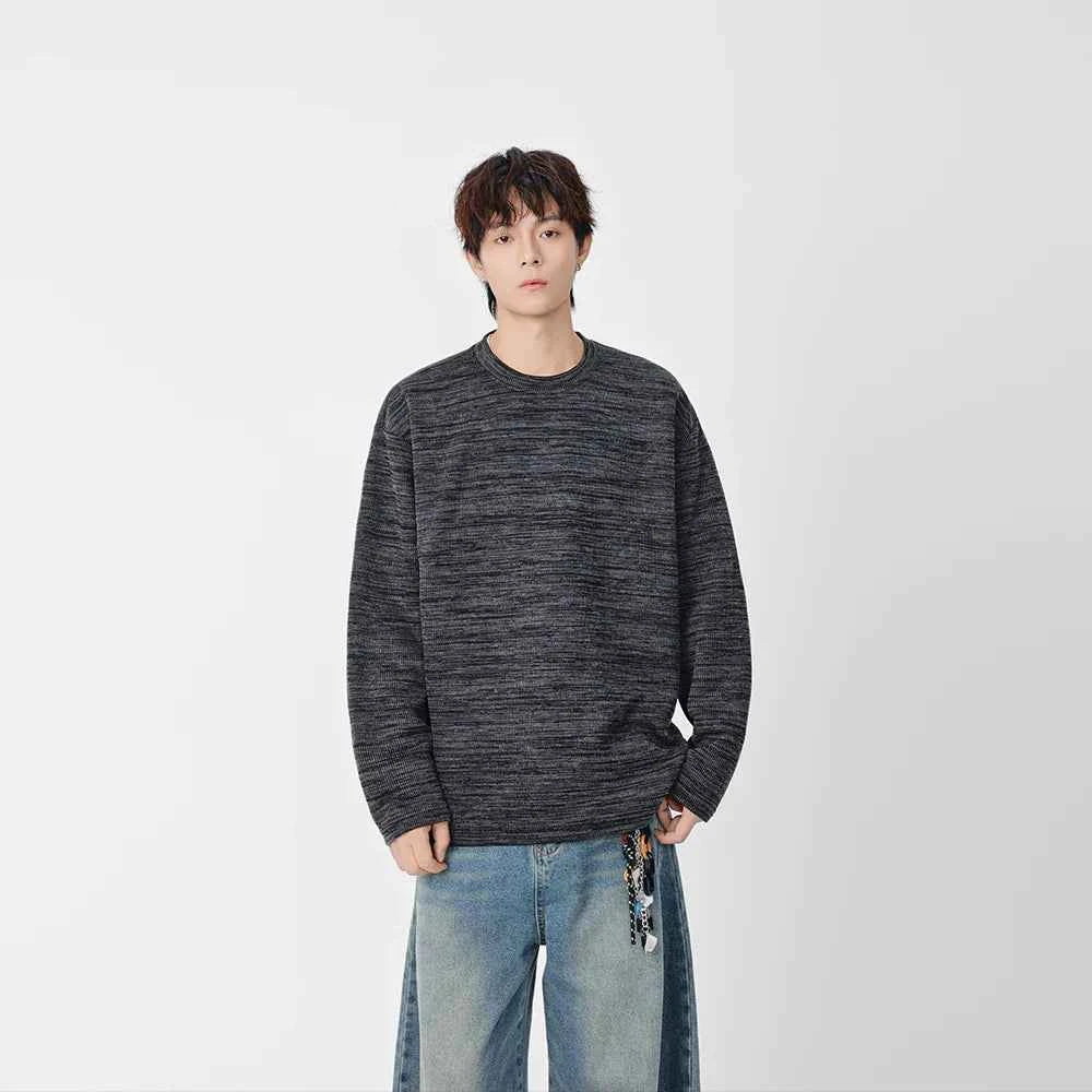 Textured Knit Crew Neck Long Sleeve Sweatshirt