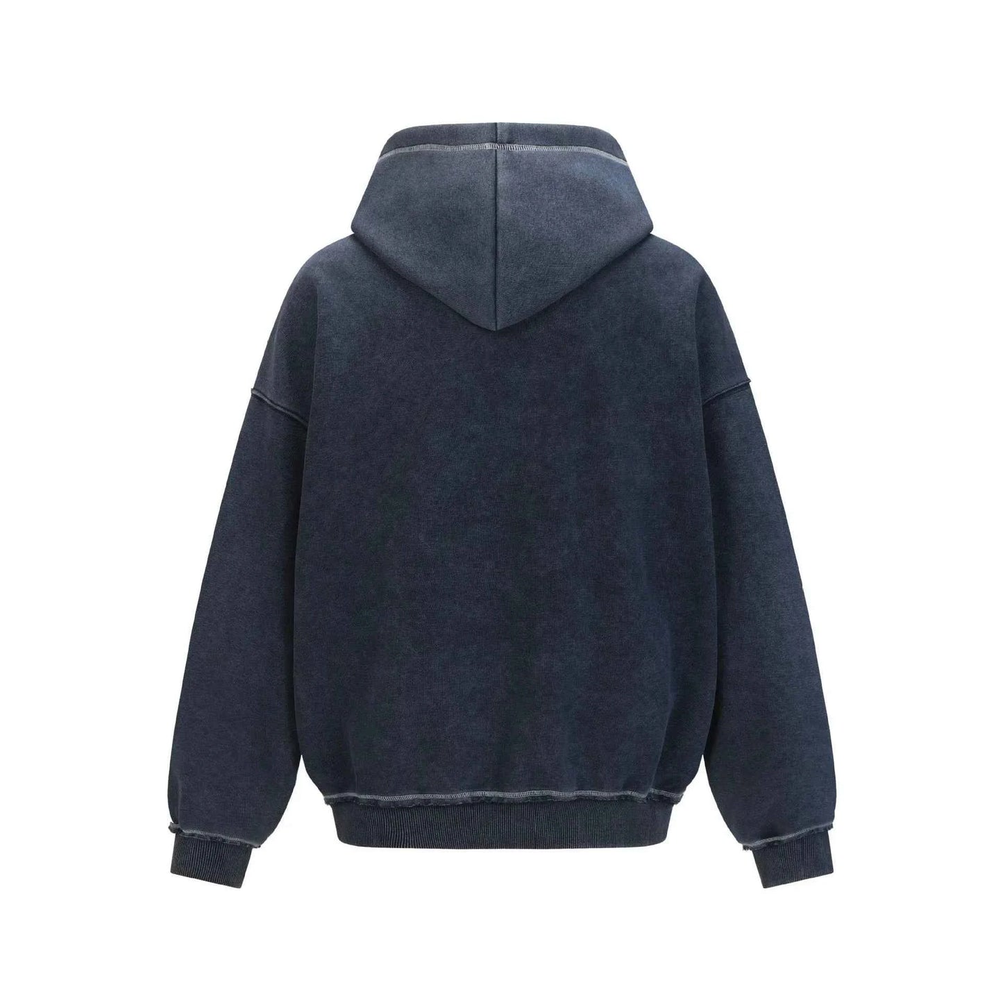 Washed Plush Embroidered Zip-Up Hooded Sweatshirt