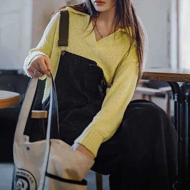 Yellow Ribbed Cropped Knitwear Sweater