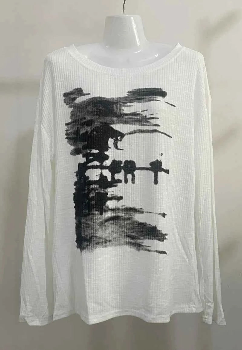 Vintage Graphic Printing Skew Collar Sweater