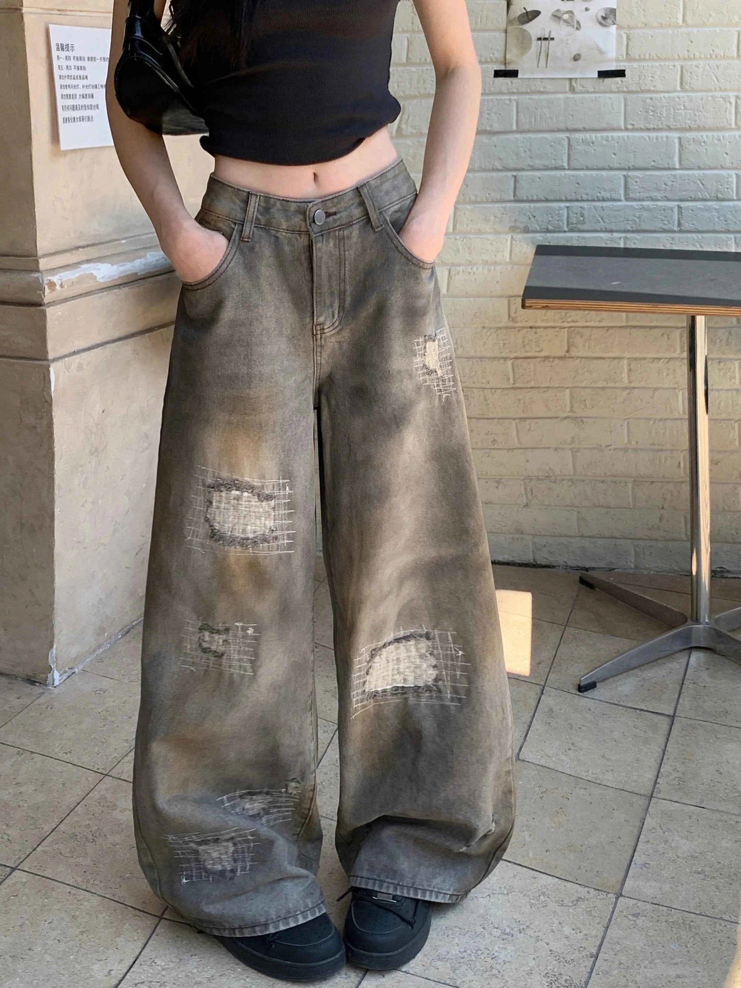 American Style Aesthetic Ripped Denim Jeans