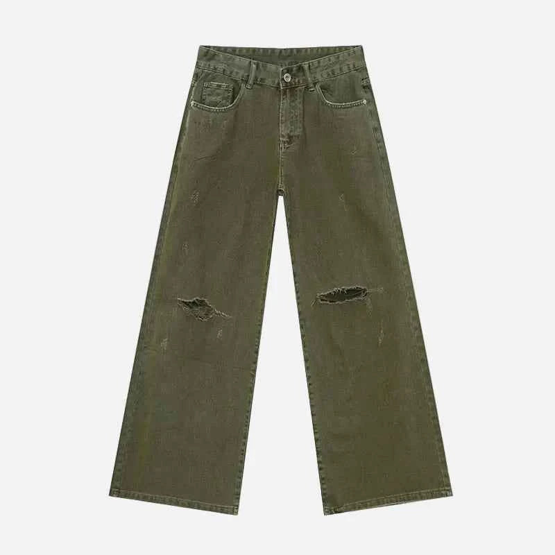 Vintage Green Distressed Loose Fit Jeans