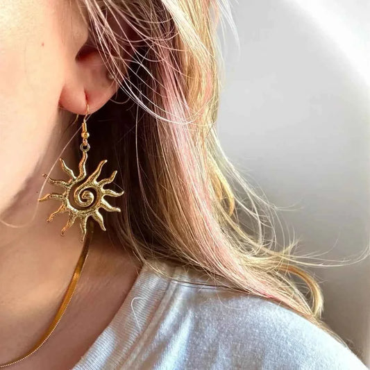 Large Swirl Sun Spiral Celestial Earring