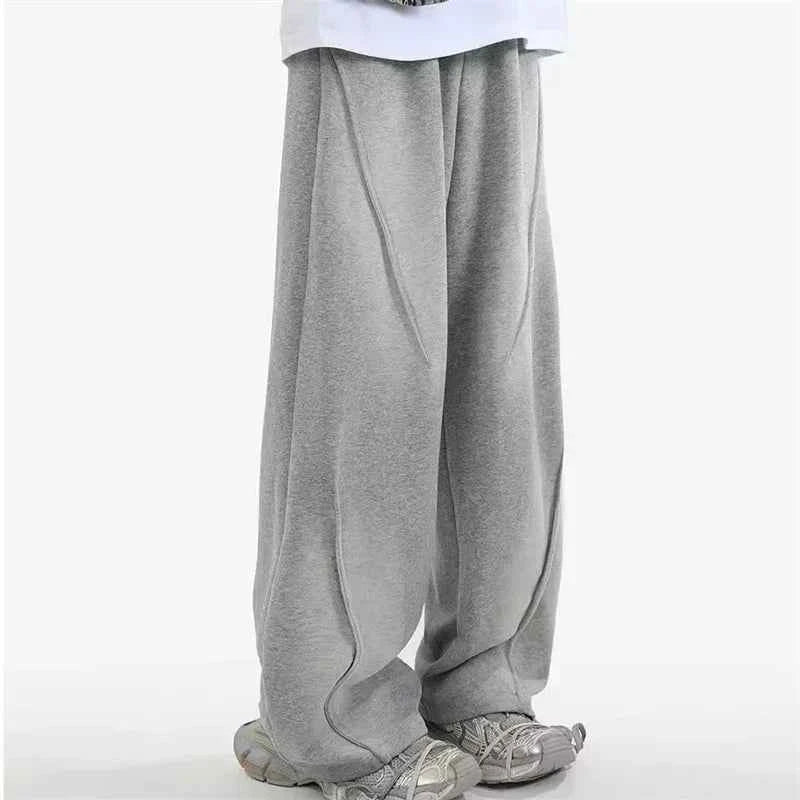 Men's Casual Pleated Drawstring Straight Leg Sweatpants