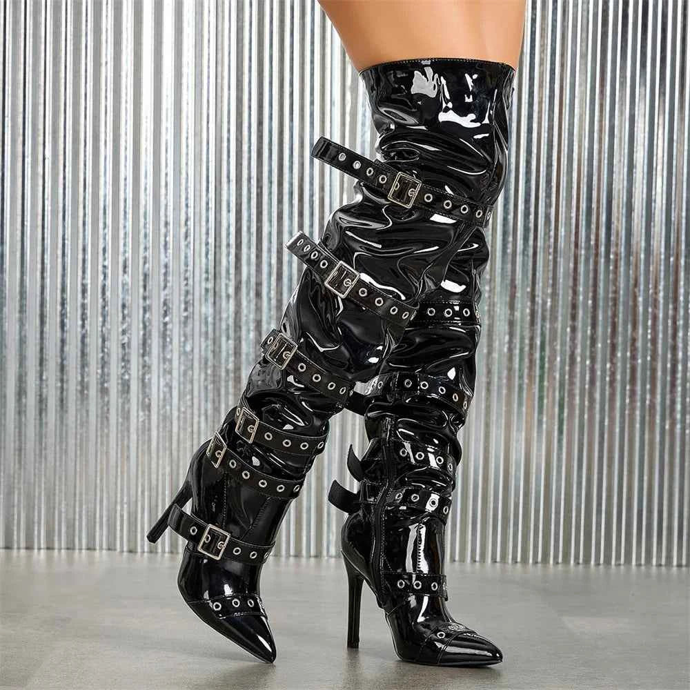 Gothic Punk Buckle-Belts High Heel Boots