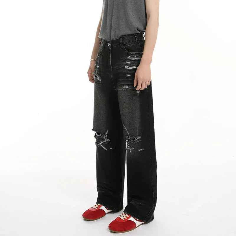 High Quality Wornout Burr Straight Jeans